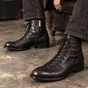 Ghost London Black Leather Lace Up Zip Ankle Western Boots Shoes Mens Size 44.5